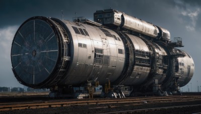 outdoors,sky,day,cloud,no humans,cloudy sky,building,scenery,science fiction,city,realistic,spacecraft,signature,tower