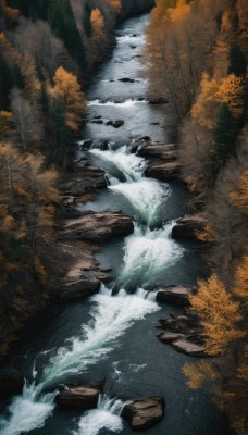 outdoors,water,tree,no humans,leaf,nature,scenery,forest,rock,autumn leaves,river,autumn,waterfall,stream,day,artist name,waves