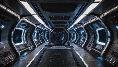 no humans,star (sky),scenery,reflection,science fiction,realistic,cable,space,spacecraft,spacesuit,cockpit,screen,indoors,window,robot,machinery,tiles,tile floor