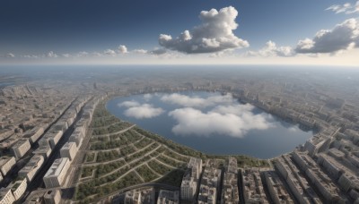 outdoors,sky,day,cloud,water,blue sky,dutch angle,no humans,ocean,cloudy sky,building,scenery,city,horizon,cityscape,landscape,skyscraper,shore