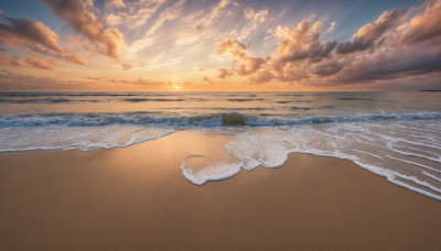 outdoors, sky, cloud, water, no humans, ocean, beach, cloudy sky, scenery, sunset, sand, sun, horizon, waves, shore