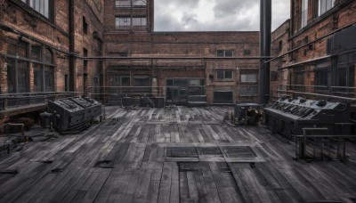 outdoors,sky,day,cloud,indoors,no humans,window,chair,table,cloudy sky,building,scenery,wooden floor,stairs,door,railing,ruins,crate