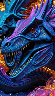 solo,open mouth,red eyes,horns,teeth,tongue,from side,no humans,fangs,sharp teeth,monster,dragon,jack-o'-lantern,scales,extra eyes,looking at viewer,blue skin,colored tongue,blue tongue