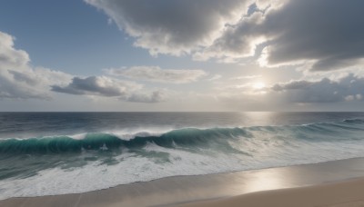 outdoors,sky,day,cloud,water,blue sky,no humans,ocean,beach,sunlight,cloudy sky,nature,scenery,sunset,mountain,sand,sun,horizon,waves,landscape,shore