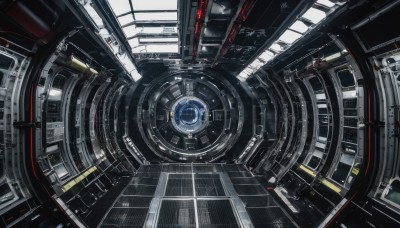 dutch angle,no humans,window,from above,scenery,science fiction,space,planet,spacecraft,indoors,machinery,stairs,realistic,cable,machine