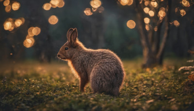 outdoors, blurry, tree, no humans, depth of field, blurry background, animal, leaf, nature, forest, realistic, animal focus, mouse