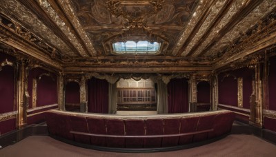 indoors,no humans,window,sunlight,scenery,stairs,pillar,ceiling,carpet,sky,day,couch,fantasy,door,architecture,arch,chandelier,column