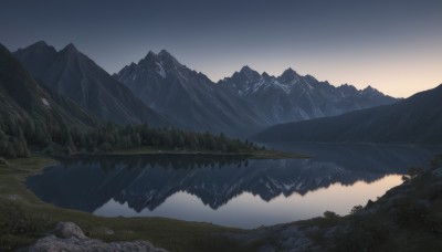 outdoors,sky,water,tree,no humans,grass,nature,scenery,forest,rock,mountain,river,landscape,cloud,reflection,sunset,mountainous horizon,lake,gradient sky,sunrise