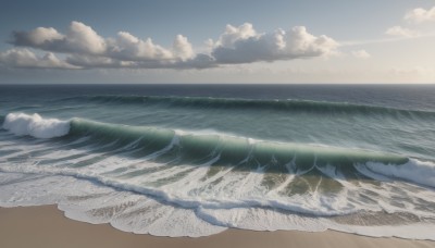 outdoors,sky,day,cloud,water,blue sky,no humans,ocean,beach,cloudy sky,nature,scenery,sand,horizon,waves,landscape,shore,monochrome