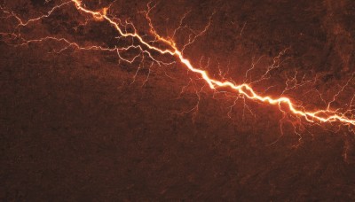 solo,monochrome,outdoors,no humans,scenery,brown background,electricity,lightning,orange theme,glowing,black background,red background,red theme