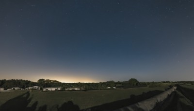 outdoors,sky,tree,no humans,night,grass,building,star (sky),nature,night sky,scenery,starry sky,road,river,landscape,hill,sunset,horizon