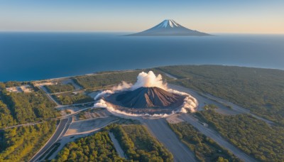 outdoors,sky,day,cloud,water,tree,blue sky,no humans,ocean,nature,scenery,forest,mountain,horizon,road,river,landscape,mountainous horizon,lake,hill,building,watercraft,ship,boat,island,mount fuji