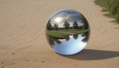 outdoors,sky,day,cloud,water,tree,blue sky,no humans,shadow,sunlight,grass,plant,nature,scenery,forest,reflection,sand,sun,road,bush,mirror