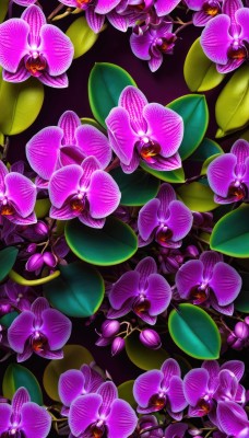 flower,no humans,glowing,leaf,plant,black background,nature,pink flower,purple flower,lily pad,still life,gradient,gradient background,scenery,dark