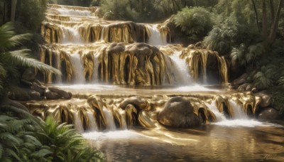 outdoors,day,signature,water,tree,no humans,leaf,sunlight,plant,nature,scenery,forest,light rays,rock,river,waterfall,grass,bush,stream