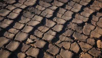 monochrome,outdoors,no humans,shadow,from above,traditional media,scenery,rock,sunlight,wall,stone floor,stone wall,brick floor