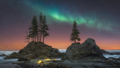 outdoors,sky,water,tree,no humans,night,ocean,beach,fire,star (sky),nature,night sky,scenery,snow,forest,starry sky,sunset,rock,horizon,bare tree,gradient sky,campfire,sand,palm tree,shore,aurora,milky way