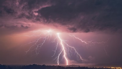 solo,outdoors,sky,cloud,tree,no humans,cloudy sky,scenery,mountain,electricity,lightning,landscape,nature,sunset,horizon,dark