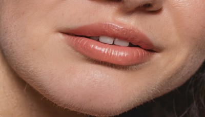 solo,black hair,1boy,male focus,teeth,lips,close-up,realistic,nose,1girl,open mouth,closed eyes,tongue,tongue out,saliva,makeup,lipstick