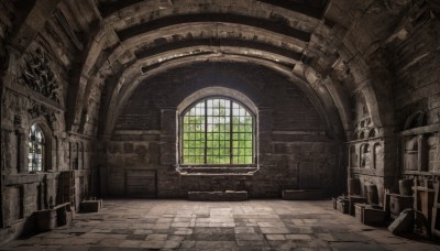 day,indoors,no humans,window,shadow,chair,sunlight,scenery,stairs,door,ruins,pillar,arch,table,plant,fantasy,tile floor,statue,church,column,stone floor