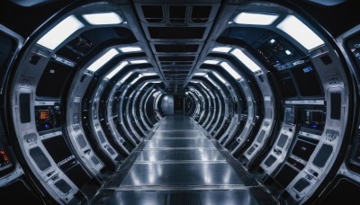 no humans,scenery,reflection,science fiction,realistic,cable,spacecraft,cockpit,blurry,depth of field,close-up,space,spacesuit,screen