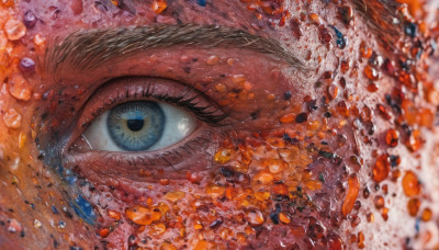 solo, looking at viewer, blue eyes, 1boy, blurry, eyelashes, traditional media, close-up, eye focus