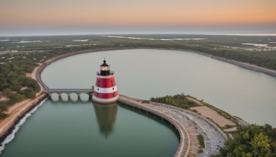 outdoors,sky,water,blurry,tree,no humans,ocean,plant,building,scenery,reflection,watercraft,bridge,river,tower,boat,lake,pier,dock,day,cloud,nature,forest,sunset,city,horizon,road,landscape,real world location,lighthouse