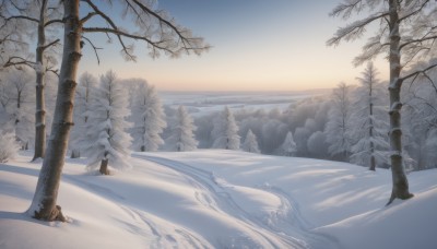 1girl,outdoors,multiple boys,sky,day,tree,coat,nature,scenery,snow,forest,mountain,winter clothes,winter,bare tree,landscape,footprints,pine tree,solo,long hair,no humans,bird,ocean,beach,sunlight,sunset,sand,sun,horizon,sunrise