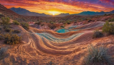 outdoors,sky,cloud,water,tree,no humans,sunlight,cloudy sky,grass,nature,scenery,forest,sunset,mountain,sand,sun,horizon,road,river,landscape,mountainous horizon,orange sky,desert,red sky,ocean,beach,shore