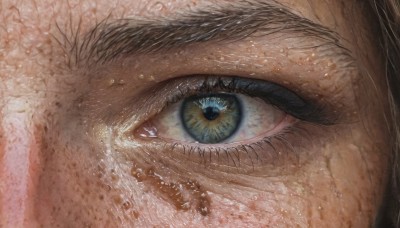 1girl,solo,looking at viewer,blue eyes,brown hair,1boy,green eyes,eyelashes,close-up,1other,reflection,realistic,eye focus,black hair,male focus,light particles