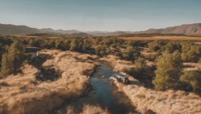 outdoors,sky,day,cloud,water,tree,blue sky,no humans,grass,ground vehicle,nature,scenery,motor vehicle,forest,reflection,mountain,car,road,vehicle focus,river,landscape,ocean,beach,sand,watercraft,shore