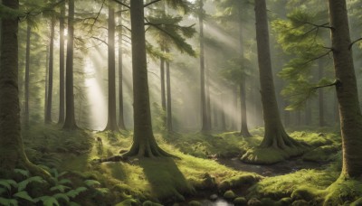 outdoors,day,tree,no humans,sunlight,grass,plant,nature,scenery,forest,light rays,rock,sunbeam,dappled sunlight,green theme,moss,leaf