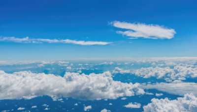 monochrome,outdoors,sky,day,cloud,blue sky,no humans,ocean,cloudy sky,scenery,blue theme,horizon,landscape,above clouds,water