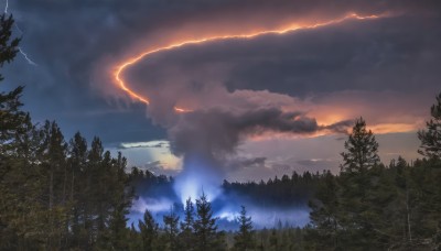 outdoors,sky,cloud,signature,tree,no humans,cloudy sky,nature,scenery,forest,sunset,electricity,lightning,landscape,water,mountain,river,lake