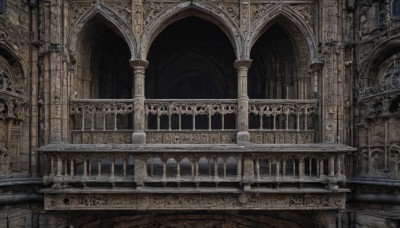 indoors,dutch angle,no humans,window,traditional media,scenery,stairs,railing,architecture,bridge,pillar,church,arch,column,outdoors,building,fantasy