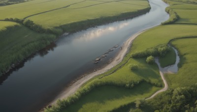 outdoors,sky,day,cloud,water,tree,no humans,grass,nature,scenery,forest,reflection,mountain,road,power lines,river,utility pole,landscape,lake,path,from above,bush