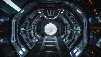 no humans,window,scenery,reflection,science fiction,realistic,space,planet,spacecraft,spacesuit,cockpit,indoors,machinery,earth (planet)