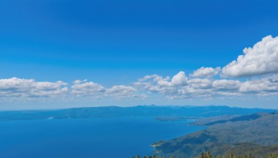 outdoors,sky,day,cloud,water,tree,blue sky,no humans,ocean,cloudy sky,grass,nature,scenery,forest,mountain,horizon,landscape,mountainous horizon,lake,hill,multiple boys,bird,island