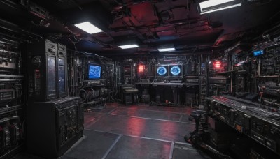 indoors,no humans,window,scenery,science fiction,realistic,cable,spacecraft,lights,robot,machinery,cockpit