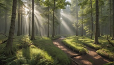 outdoors,day,tree,no humans,sunlight,grass,plant,nature,scenery,forest,light rays,road,sunbeam,dappled sunlight,landscape,path,moss,signature,rock