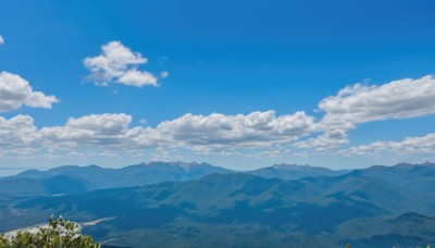 flower,outdoors,sky,day,cloud,blue sky,no humans,cloudy sky,grass,nature,scenery,mountain,field,landscape,mountainous horizon,hill,signature,horizon