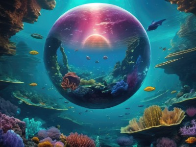 signature,water,no humans,ocean,sunlight,scenery,fish,bubble,light rays,rock,underwater,air bubble,jellyfish,turtle,coral,animal,sun,planet,starfish,whale,dolphin