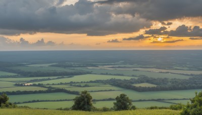 outdoors,sky,cloud,water,tree,no humans,ocean,sunlight,cloudy sky,grass,plant,nature,scenery,forest,sunset,mountain,sun,horizon,landscape,hill,long hair