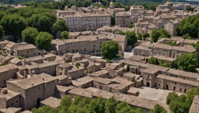 outdoors,sky,day,cloud,tree,no humans,window,sunlight,building,nature,scenery,forest,city,cityscape,ruins,house