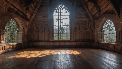 day,indoors,no humans,window,shadow,chair,sunlight,scenery,light rays,wooden floor,stairs,sunbeam,ruins,church,arch,tree,plant,fantasy,wall,architecture,pillar,floor,ceiling