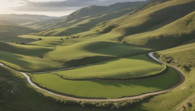 outdoors,sky,day,cloud,tree,no humans,cloudy sky,grass,nature,scenery,forest,mountain,road,field,landscape,mountainous horizon,hill,river,path