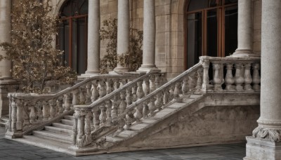 outdoors,indoors,tree,no humans,window,plant,building,scenery,stairs,railing,architecture,pillar,statue,church,arch,column,night,bush,east asian architecture,stone stairs