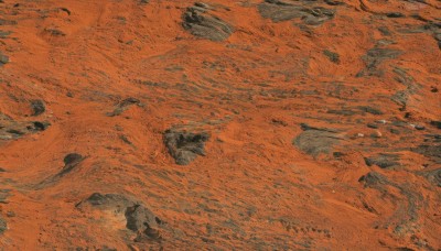 solo,outdoors,no humans,from above,traditional media,nature,scenery,rock,wide shot,orange theme,sand,orange background,footprints