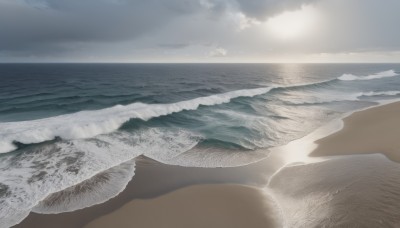 outdoors,sky,day,cloud,water,no humans,ocean,beach,cloudy sky,scenery,mountain,sand,horizon,waves,shore,sunlight,sun,footprints