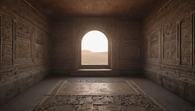 day,indoors,no humans,window,sunlight,scenery,stairs,door,architecture,pillar,hallway,carpet,column,sky,wooden floor,ruins,brick wall,arch